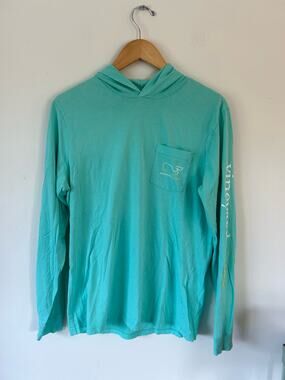 Vineyard Vines mens hooded t shirt turquoise size S long sleeve